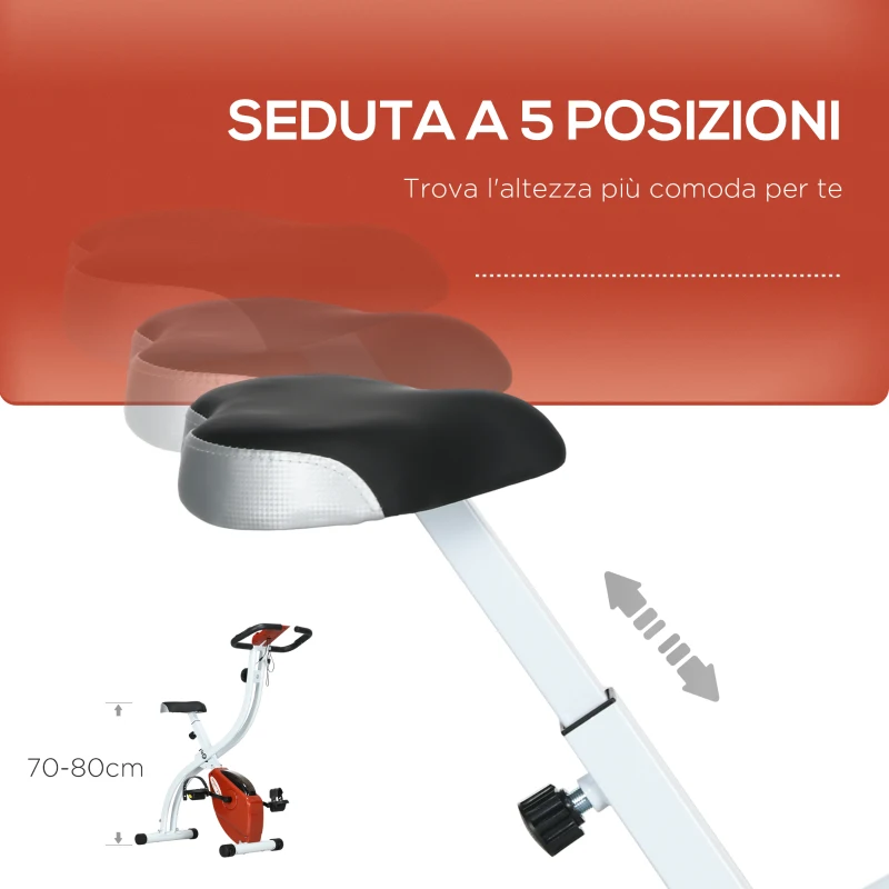 SPORTNOW Cyclette Magnetica Pieghevole a 8 Livelli di Resistenza con Seduta Regolabile, in Acciaio, 97x43x110 cm, Rosso