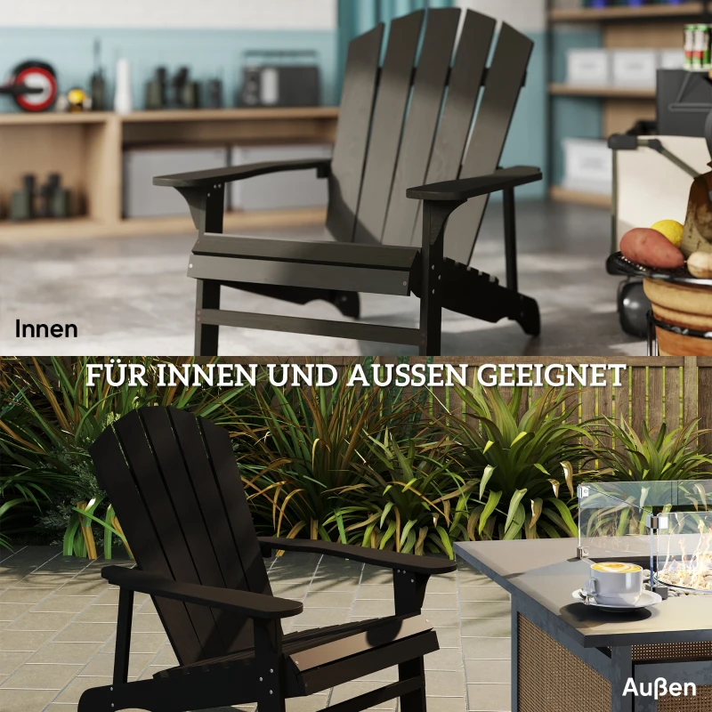 Outsunny Adirondack-stoel, weerbestendig, houten tuinstoel met hoge rugleuning en armleuningen