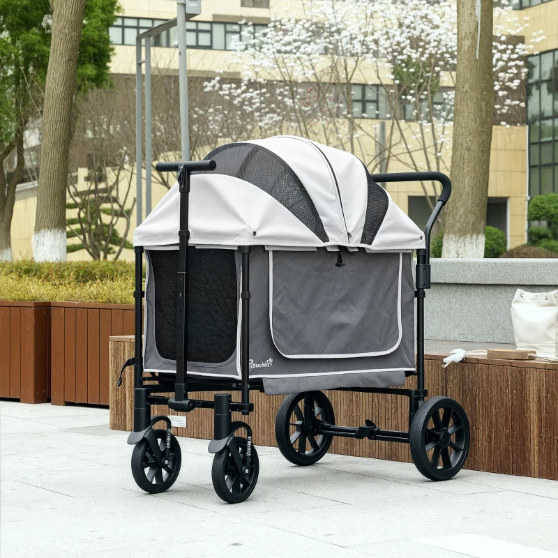 PawHut Hundewagen Hundebuggy klappbar für Hunde & Katzen bis 30 kg 110 x 65 x 102 cm Dunkelgrau(m-10)