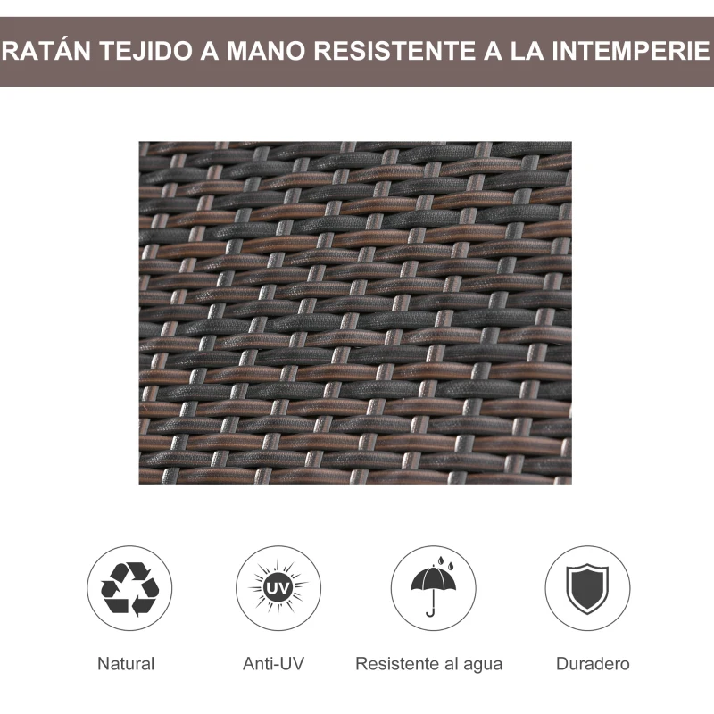 Outsunny Conjunto de 2 Tumbonas de Jardín Tumbonas de Ratán PE Reclinable en 5 Posiciones para Terraza Patio 196x65x22 cm Marrón