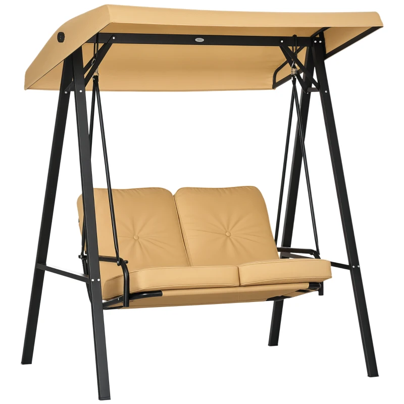 Outsunny Tuinschommel, 2-zits met verstelbaar dak, tot 220 kg belastbaar, 138 x 106 x 174 cm, Beige