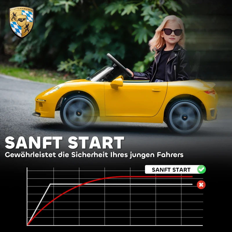 AIYAPLAY Elektrische RUF GT kinderauto – 2,4 GHz afstandsbediening, MP3/USB-aansluiting, veiligheidsriem – Geel
