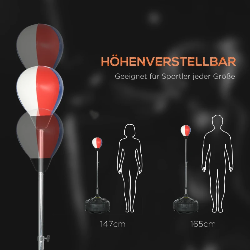SPORTNOW Punchingbal, verstelbaar in hoogte 147-165cm, vulbare standaard, staal, zwart+rood+wit