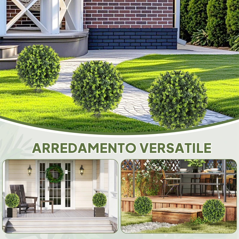 HOMCOM Set 2 Piante Artificiali di Bosso da 40 cm con Picchetto Integrato per Interno ed Esterno, Verde