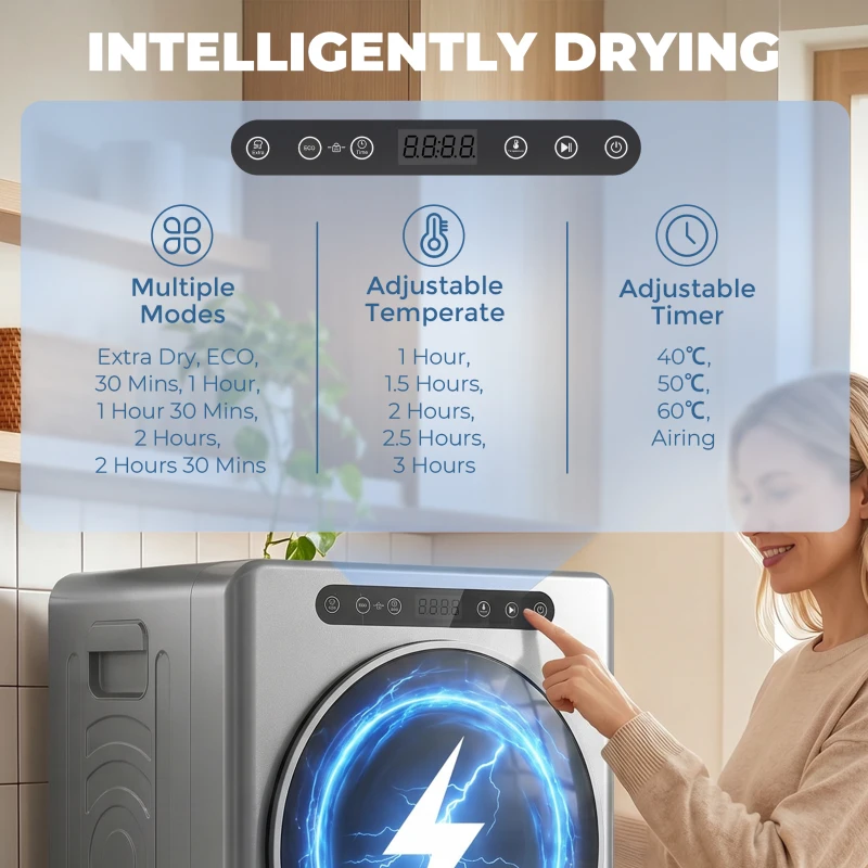 HOMCOM 5 kg Compact 40-60℃  Tumble Dryer - Silver Tone
