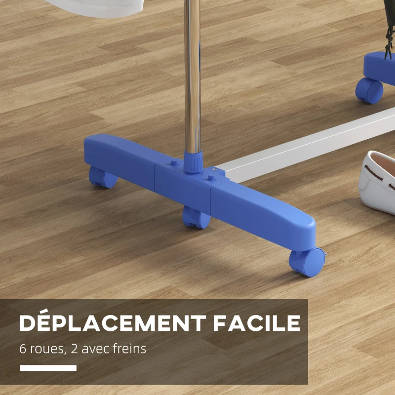 HOMCOM Séchoir à Linge étendoir pliable ailes latérales utilisation intérieure et extérieure 142 x 55 x 172 cm 4 niveaux bleu
