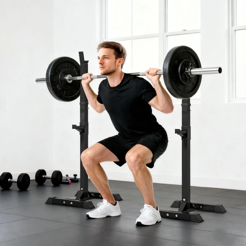 HOMCOM Support de musculation entrainement pour barre longue haltère charge max. 150 Kg