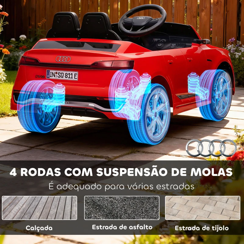 AIYAPLAY Carro Elétrico para Crianças Carro Audi Q8 Etron Sportback Infantil 12V Faróis Buzina e Música 98x49,5x43 cm Vermelho