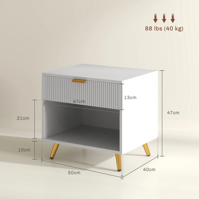HOMCOM Bedside Tables Set of 2, Bedside Cabinets With Drawer and Open Compartment, Nightstands With Handle for Bedroom, Living Room, White
