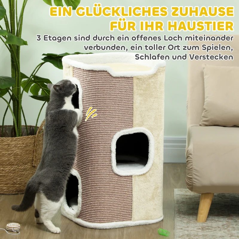 PawHut Krabton voor Katten, 3 Niveaus, Stevig, Zacht Pluche, Toevluchtsoord, Beige