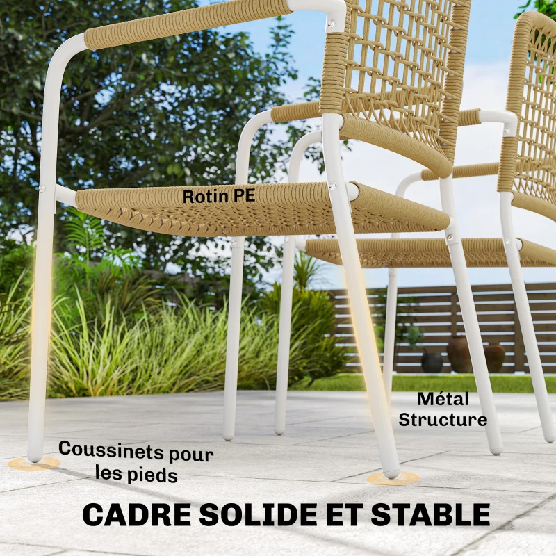 Outsunny Lot de 2 Chaises de Jardin Empilables en Résine Tressée avec Accoudoirs et Dossier, 55x57x82cm, Jaune