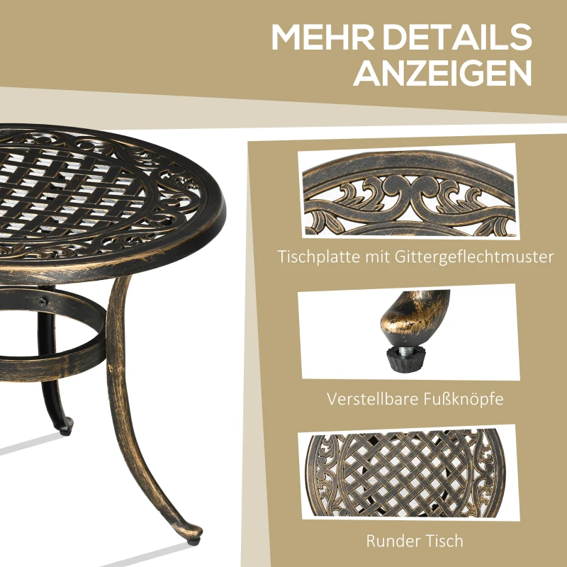 Outsunny Beistelltisch Garten wetterfester Gartentisch mit Gussaluminiumrahmen, rund 60kg belastbar Ø60x52,5H cm