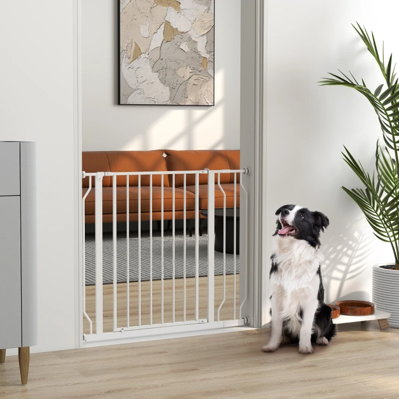 PawHut Veiligheidshek voor honden, barrière, muurbevestiging met drukknopen, verstelbaar van 75 cm tot 95 cm, wit(m-2)