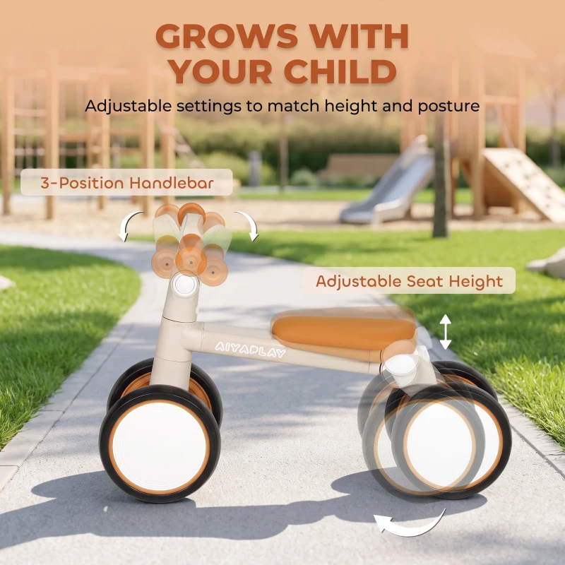 AIYAPLAY Balance Bike, Lightweight Baby Balance Bike with Foldable Design, Adjustable Seat, No Pedal for 1-2 Years, Cream White