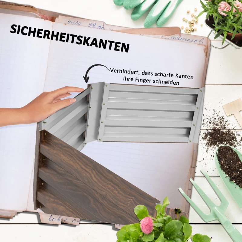 Outsunny Plantenbak Tuinbak Kruidenbak, weerbestendig, open bodem, 113 x 98 x 30 cm, Donkerbruin