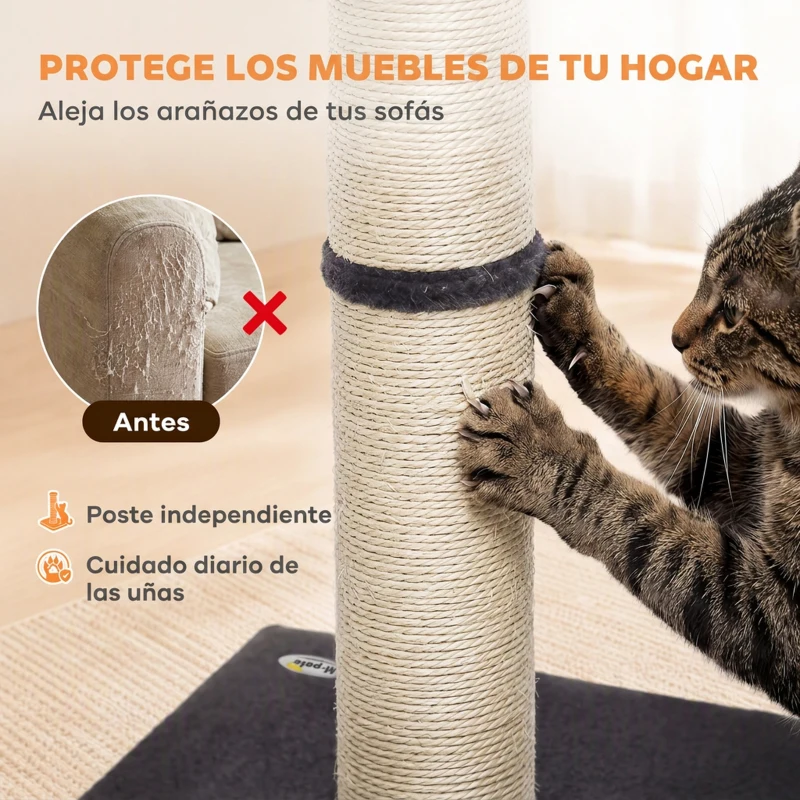 PawHut Poste Rascador para Gatos Altura 80 cm Interior Ligero Base Estable y Cuerda de Sisal Natural Gris Oscuro