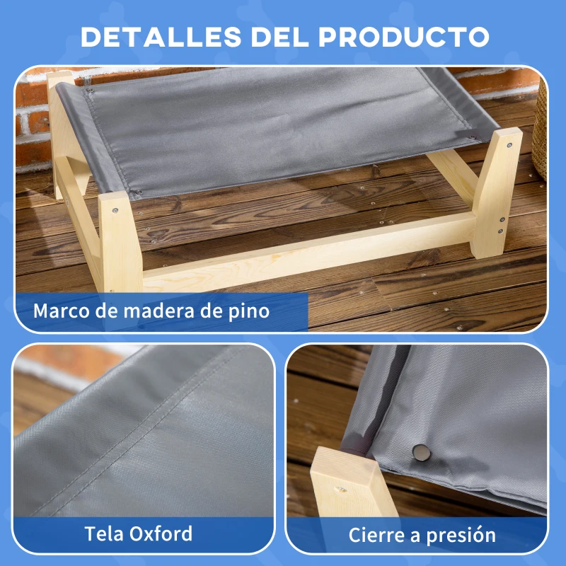 PawHut Cama Elevada para Perros Cama para Mascotas Medianas y Pequeñas con Cojín Carga 8 kg 70x40x25 cm Gris