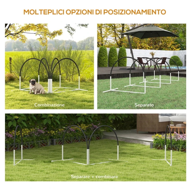 PawHut Set Agility Dog 4 Pezzi con 4 Picchetti e Borsa da Trasporto, 89x69x99 cm, Bianco e Nero