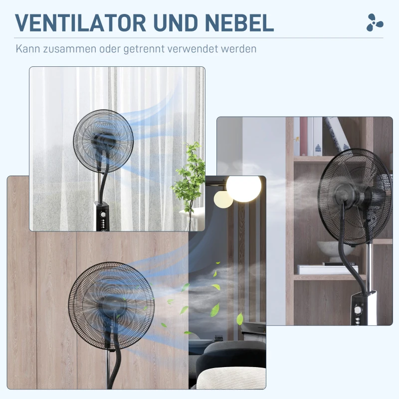 HOMCOM 2-in-1 Ventilator met Bevochtiger, 3 Snelheden, Timerfunctie, 3 L Tank, 44,5 x 38,5 x 120cm, Zwart