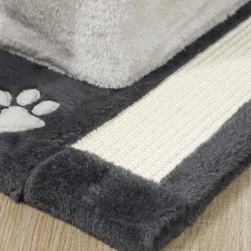 PawHut Albero Tiragraffi per Gatti Alto 85 cm con Casetta, Lettino, Pali e Tappetino Tiragraffi, Grigio