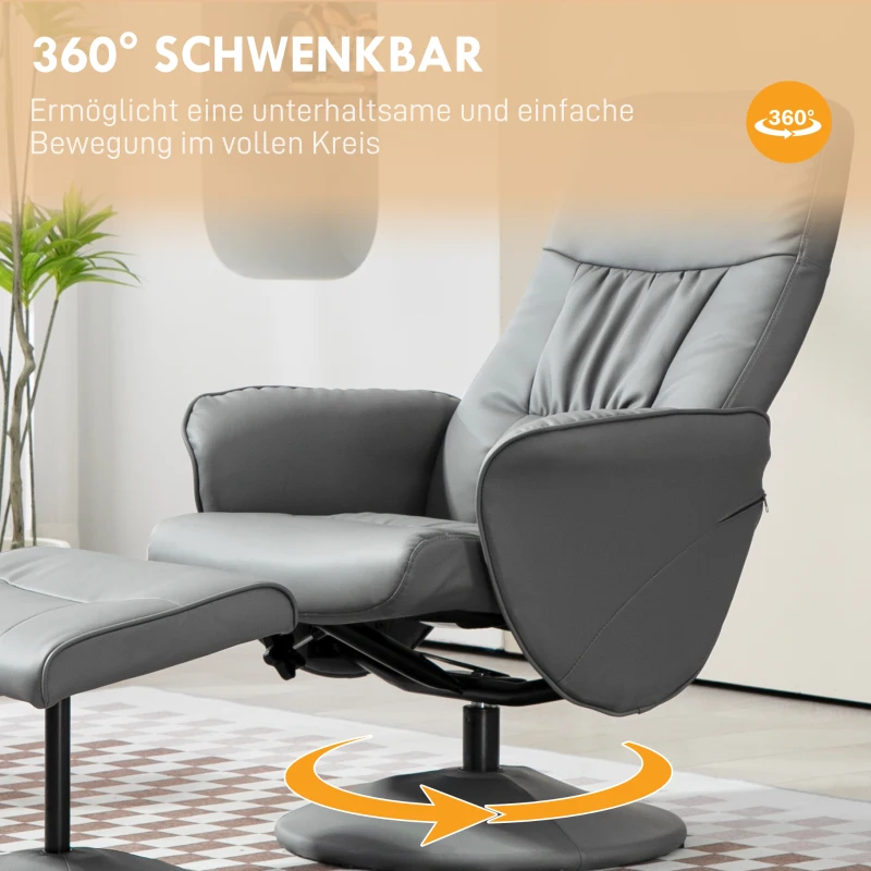 HOMCOM 2-delige Fauteuil Set met Poef, Relaxfauteuil met Poef, Hoogteverstelbaar, Kanteelbare Rugleuning, Lichtgrijs(m-5)