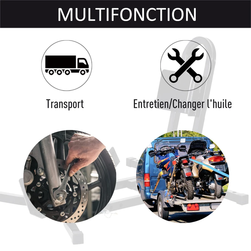 HOMCOM Lève Moto Béquille d'Atelier Support Roue Moto Support Béquille Moto - Bloque Roue 17 à 21 Pouces Métal Époxy Noir
