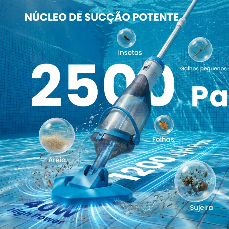 Outsunny Limpa-Fundos de Piscina Manual Sem Fios com Escova e Barra Ajustável de 63-150 cm para Piscinas Pequenas Azul