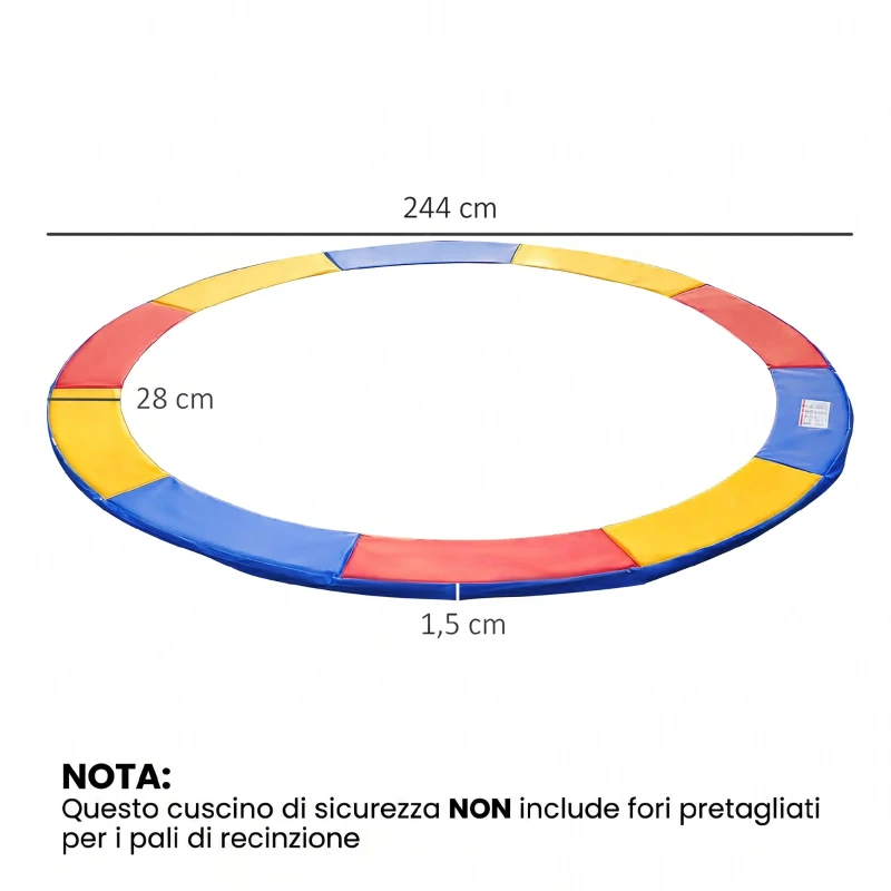 HOMCOM Copertura Imbottita Bordo Trampolino, Protezione per Tappeto Elastico Giaridno in Plastica, Ø244cm, Multicolore
