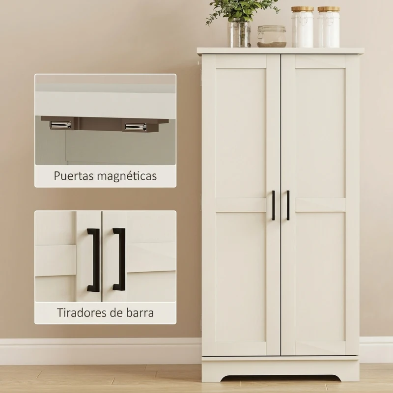 HOMCOM Armario Despensa Cocina con 2 Puertas 16 Estantes y Estante Ajustable para Comedor Salón 60x40x120 cm Crema