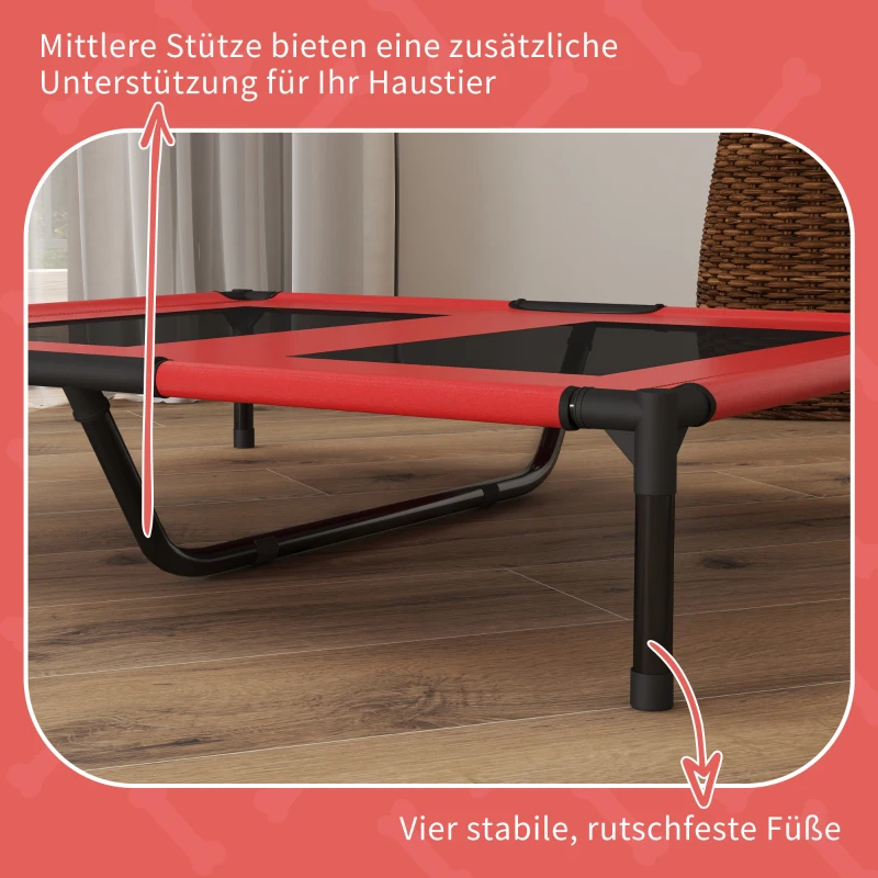 PawHut Hondenbed, Hondenligbed, Robuust, Verhoogd & Weerbestendig, tot 50 kg, 92x76x18cm, Rood