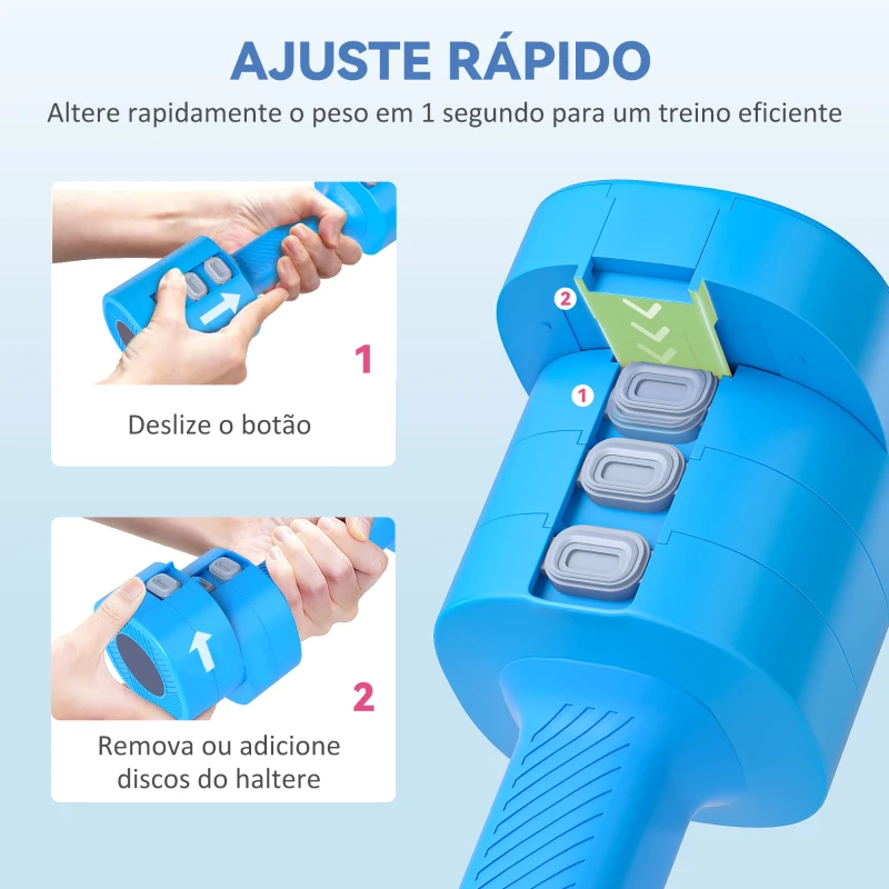 SPORTNOW Conjunto de Halteres Ajustáveis 4 em 1 1/1,5/2/2,5 kg com Pegas Antideslizantes e Design Quadrado Azul