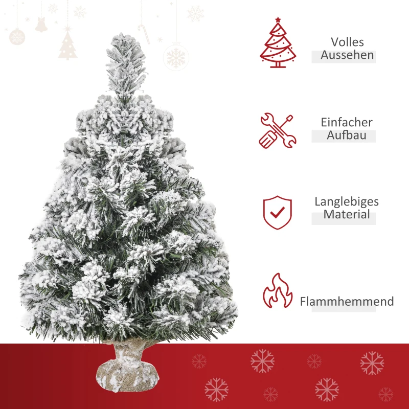 HOMCOM Mini kunstkerstboom 60 cm met sneeuwlook – 67 takken, cementvoet