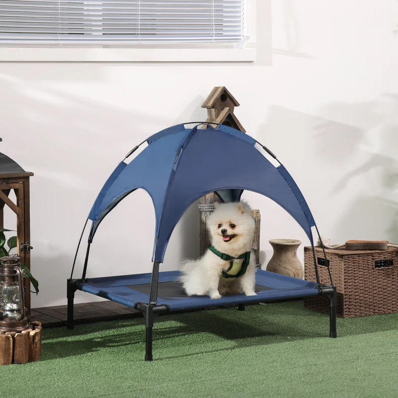 PawHut Haustierbett mit Baldachin, Hundebett, klappbar, wetterbeständig, Blau