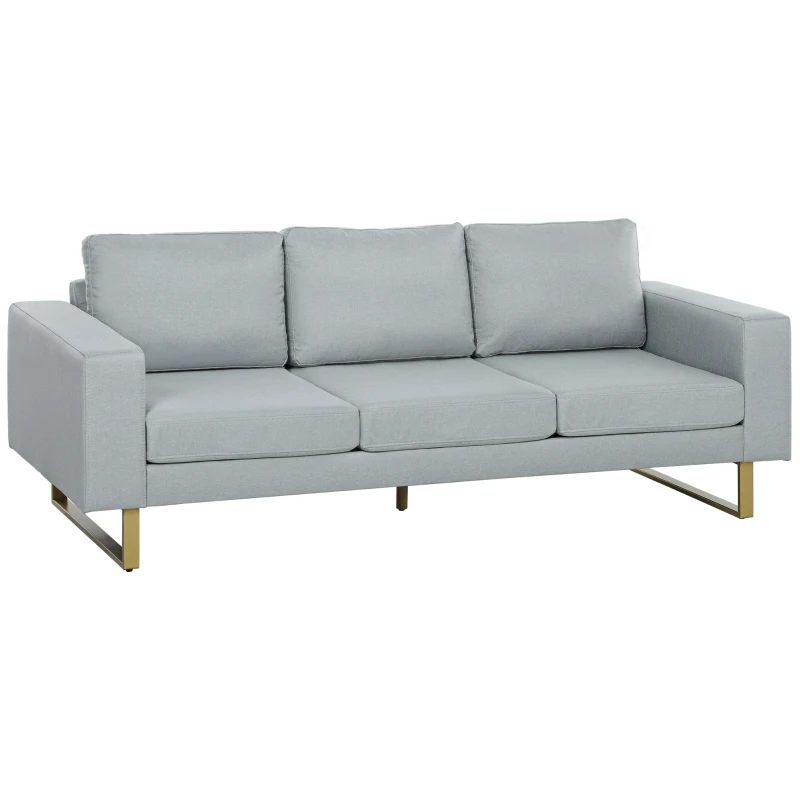 HOMCOM 3-Sitzer-Sofa, Couch mit Vollholzrahmen, Metallbeine, schlichtes Design, Hellgrau(m-12)