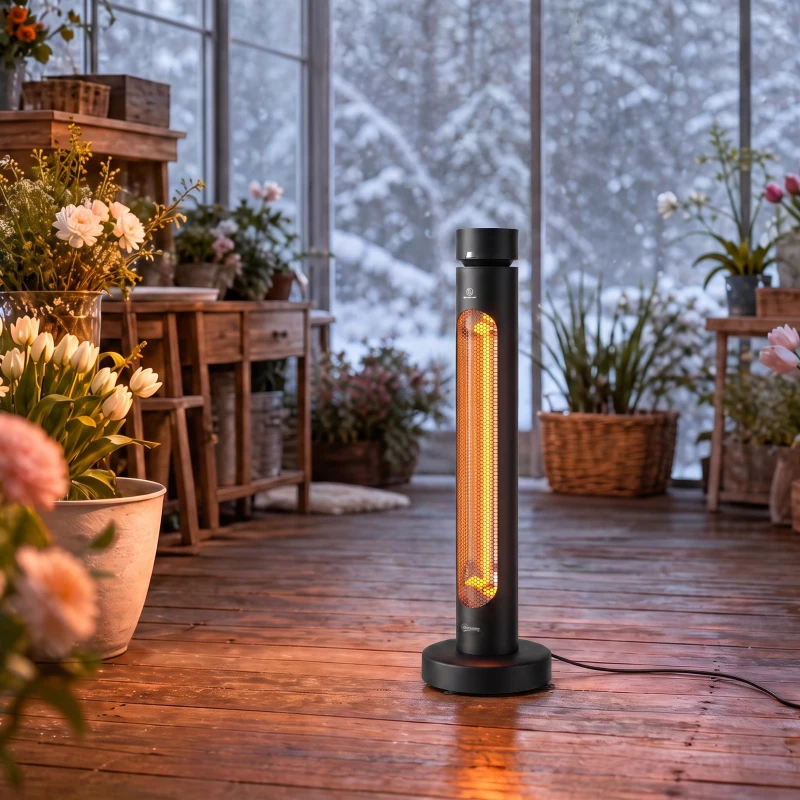 Outsunny 2000 W Electric Infrared Patio Heater, Free Standing Oscillating Outdoor Garden Heater with Knob/Remote Control, Black