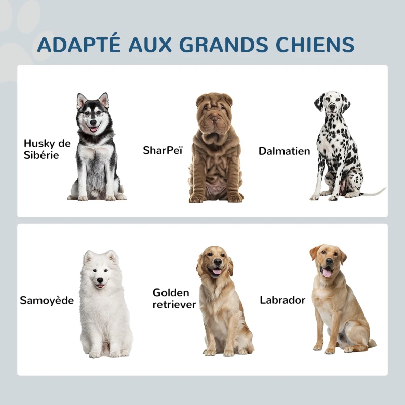 PawHut Gamelle double chien chat - porte-gamelles surélevé rangement 2 en 1 - tiroir, 2 gamelles - acier inox. MDF blanc gris