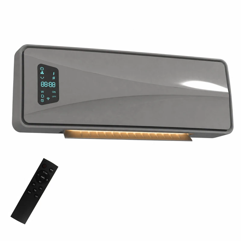 HOMCOM 2000W Ceramic Electric Heater with Fan, Adjustable Thermostat, Wall Mounted - Grey