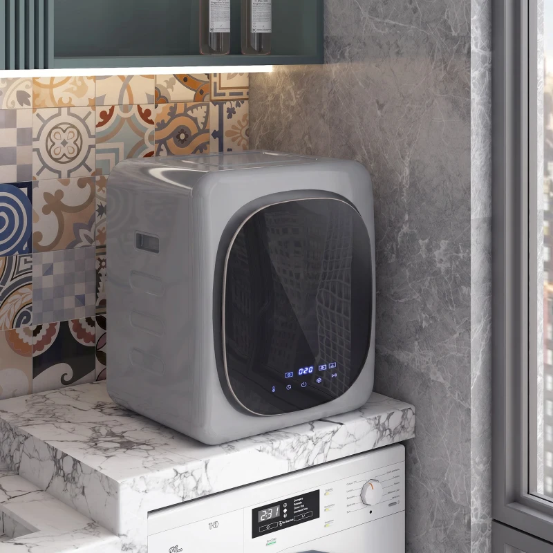 HOMCOM 2.5kg Vented Tumble Dryer with Smart Mode, 800W Compact Tumble Dryer with Stainless Steel Tub, Silver Tone