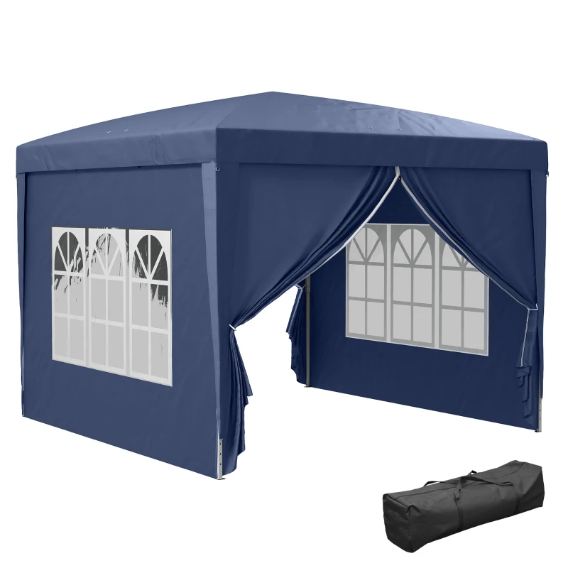 Outsunny Paviljoen, Partytent, 4 afneembare zijwanden, 2 ramen, metalen frame, 2,95 x 2,95 m, Blauw