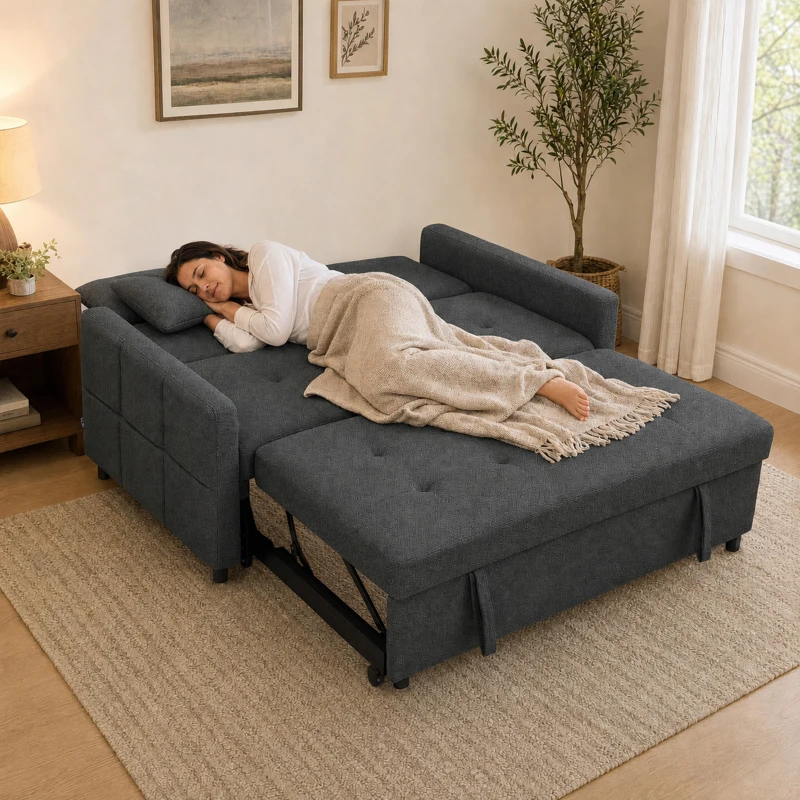 HOMCOM Sofá Convertible 2 Plazas 3 en 1, Sofá Cama Clic Clac 160 cm, Respaldo Regulable, Asiento Amplio, 2 Cojines, Gris oscuro