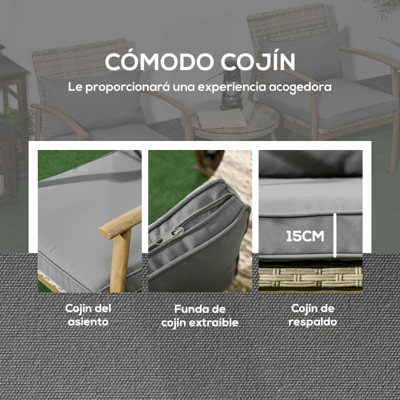 Outsunny Juego de 3 Piezas Sillas y Mesa de Ratán con Marco de Aluminio Incluye 2 Sillas 1 Mesa y Cojines Natural y Marrón