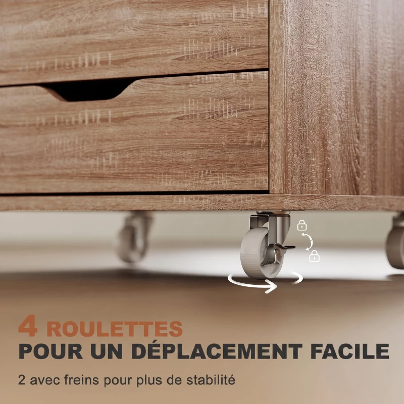 Vinsetto Caisson de bureau à roulette meuble rangement bureau avec 7 tiroirs organisateur pour documents, format A4 ou lettres
