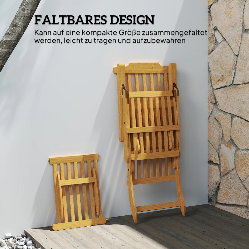 Outsunny Opvouwbare Houten Zonnebed Tuinligstoel met Voetensteun, Matras, tot 160 kg Belastbaar Teak