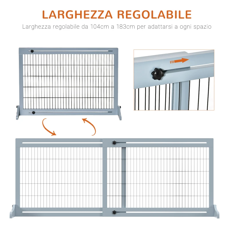 PawHut Cancellino per Cani Estensibile da Interno in Legno e Acciaio, 104-180x36x69cm, Blu-grigio