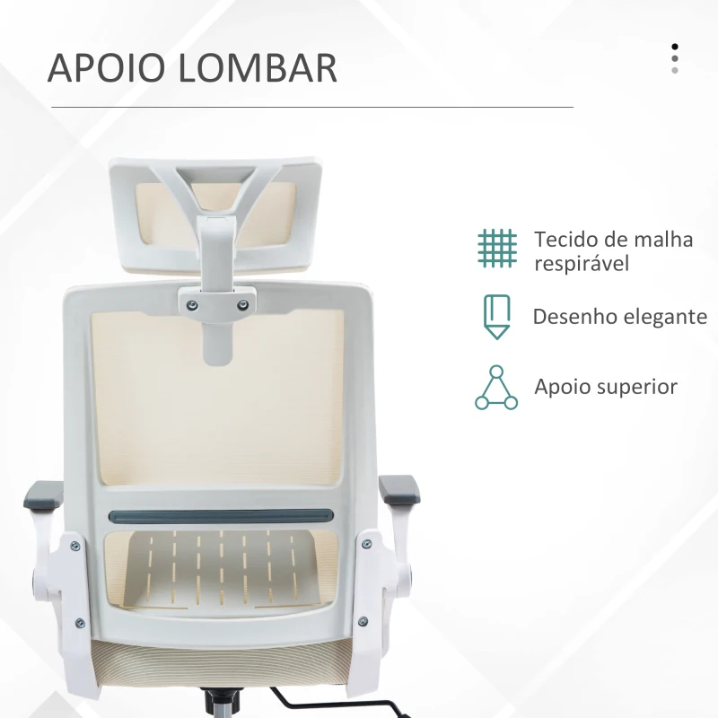 Vinsetto Cadeira de Escritório de Malha Giratória com Altura e Apoio para a Cabeça Ajustáveis 58x61x102-119 cm Bege