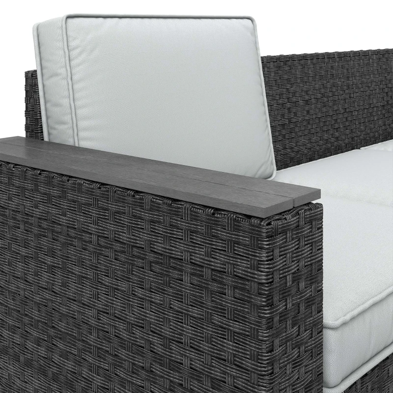 Outsunny 5 Seater Rattan Garden Furniture Set with Wide Armrests, Cushions, Pillows for Patio, Dark Grey