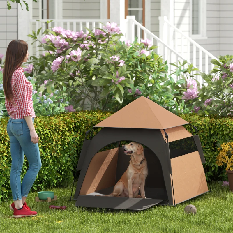 PawHut Haustierzelt, Hundezelt, klappbar, wetterbeständig, Hundehütte, für große Hunde, Dunkelbraun