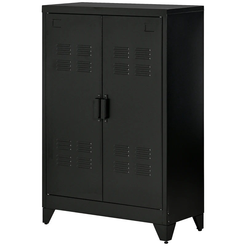 HOMCOM Armário de Metal de Armazenamento com Dupla Porta 2 Prateleiras com Altura Ajustável Armário para Escritório 75x33x110cm Preto