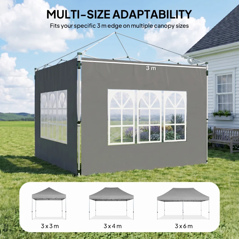 Outsunny Gazebo Side Panels, Sides Replacement with Window for 3x3(m) or 3x4m Pop Up Gazebo, 2 Pack, Dark Grey