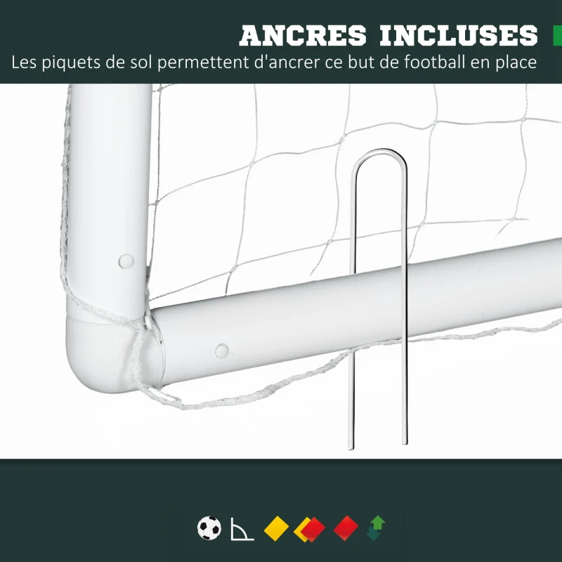 SPORTNOW But de football cage de foot but d'entrainement en PVC - piquets inclus - dim. 300L x 120l x 200H cm blanc
